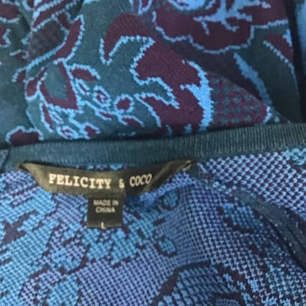 Felicity & Coco Jacquard Sweater Body-Con Dress In Teal Blue/Purple Women Large